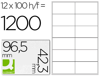 CJ100 hojas A4 1200 etiquetas adhesivas Q-Connect 96,5x42,3mm.  ILC